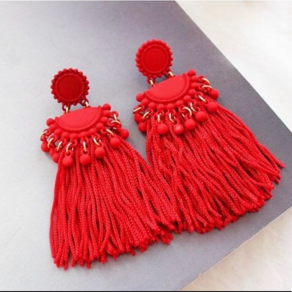 Atelier Soma Red Tassel Earrings
